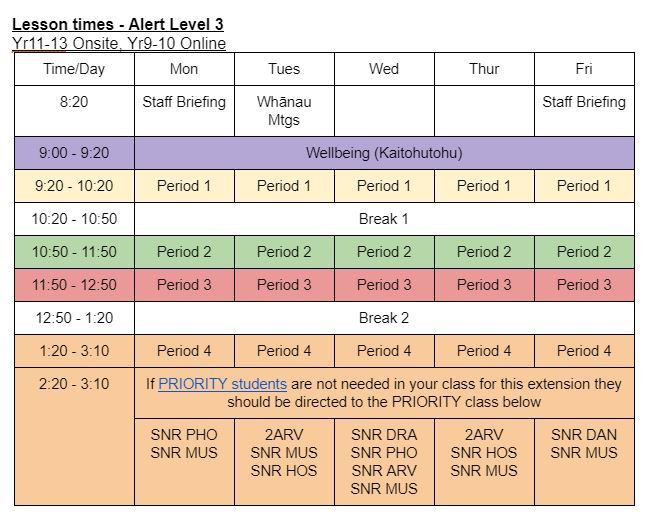 Term 4 Level 3 Timetable Oct 26 2021